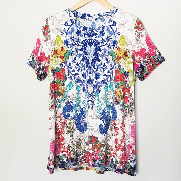 Johnny Was Shellinay Favorite Short Sleeves Crew Swing Tee Top L Bamboo $120 - Picture 5 of 16